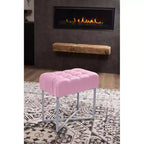BirdRock Home Pouf poggiapiedi rettangolare trapuntato rosa con gambe argentate