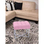 BirdRock Home Pouf poggiapiedi rettangolare trapuntato rosa con gambe argentate