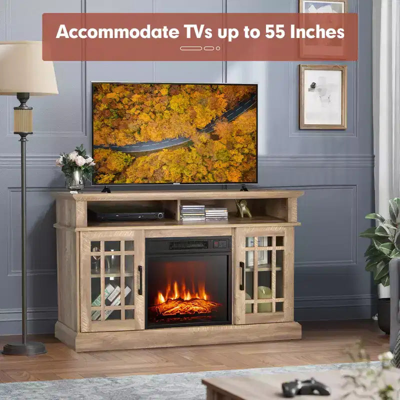 Costway Mobile TV da 48'' con Camino Elettrico da 1400W per TV fino a 50 Pollici Bianco / Naturale / Nero