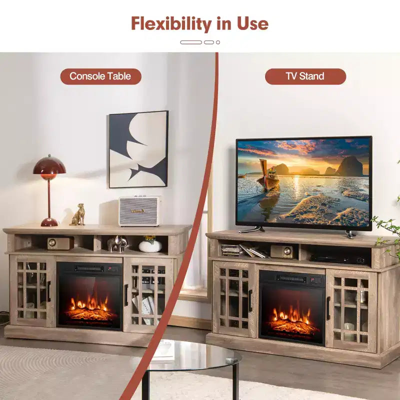Costway Mobile TV da 48'' con Camino Elettrico da 1400W per TV fino a 50 Pollici Bianco / Naturale / Nero