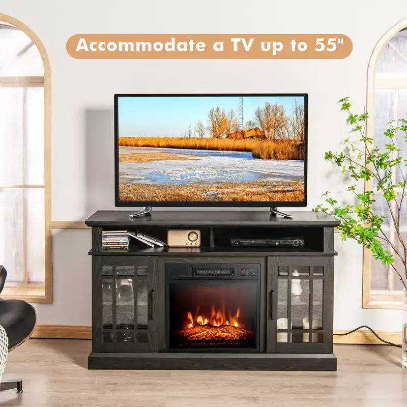 Costway Mobile TV da 48'' con Camino Elettrico da 1400W per TV fino a 50 Pollici Bianco / Naturale / Nero