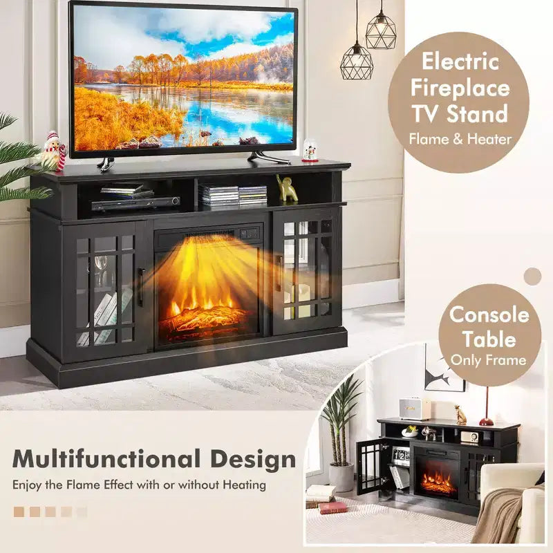 Costway Mobile TV da 48'' con Camino Elettrico da 1400W per TV fino a 50 Pollici Bianco / Naturale / Nero
