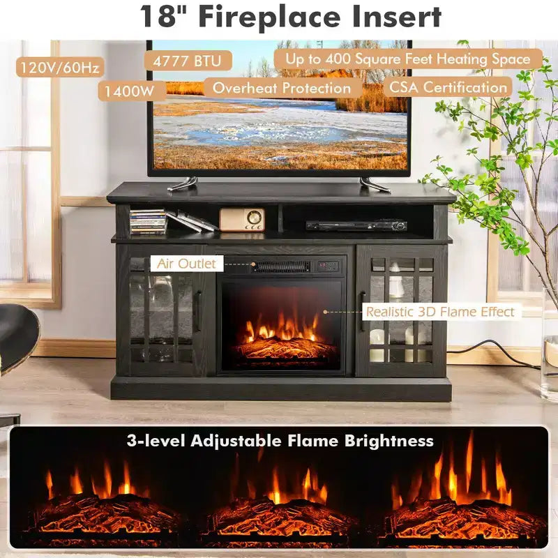 Costway Mobile TV da 48'' con Camino Elettrico da 1400W per TV fino a 50 Pollici Bianco / Naturale / Nero