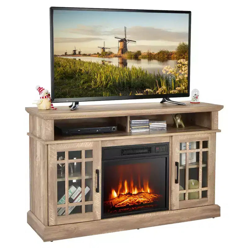 Costway Mobile TV da 48'' con Camino Elettrico da 1400W per TV fino a 50 Pollici Bianco / Naturale / Nero