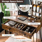 Costway Tavolo da toeletta con specchio illuminato, cassetto portaoggetti, ripiano e sgabello imbottito