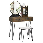 Costway Tavolo da toeletta con specchio illuminato, cassetto portaoggetti, ripiano e sgabello imbottito
