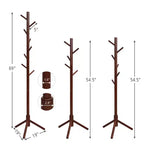 Appendiabiti da terra in legno Costway, Organizer per ingresso con 8 ganci e 2 altezze, Grigio/Noce
