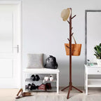 Appendiabiti da terra in legno Costway, Organizer per ingresso con 8 ganci e 2 altezze, Grigio/Noce