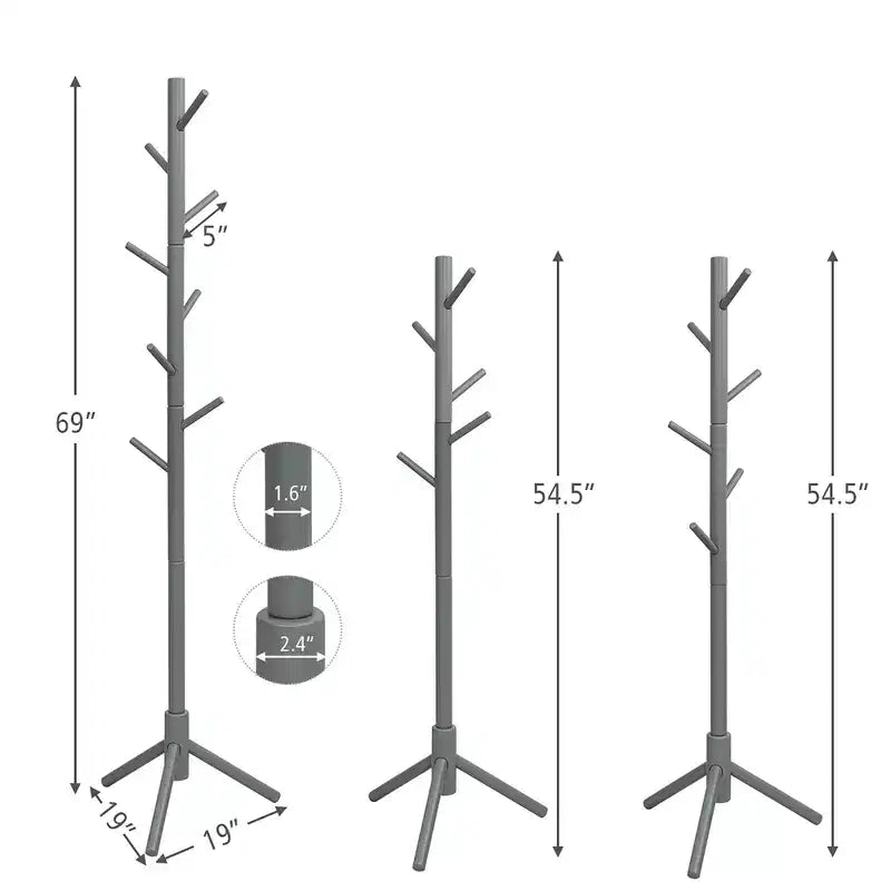 Appendiabiti da terra in legno Costway, Organizer per ingresso con 8 ganci e 2 altezze, Grigio/Noce