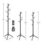 Appendiabiti da terra in legno Costway, Organizer per ingresso con 8 ganci e 2 altezze, Grigio/Noce