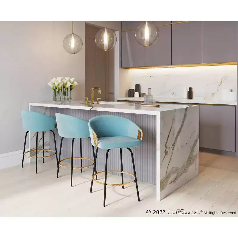 Set di 2 sgabelli da bar Claire imbottiti ad altezza bancone - Lumisource