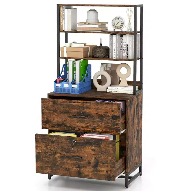 Classificatore verticale a 2 cassetti Costway con serratura e libreria, formato Letter