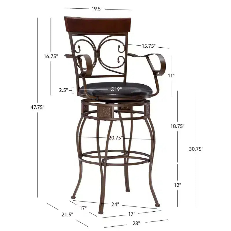 Sgabello da bar con braccioli girevole in similpelle e metallo Nora Big and Tall - Linon