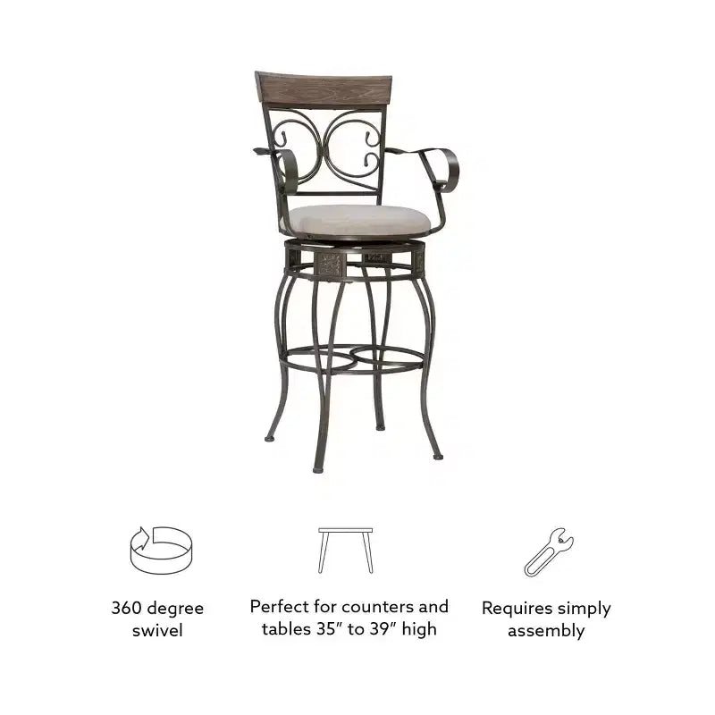 Sgabello da bar con braccioli girevole in similpelle e metallo Nora Big and Tall - Linon