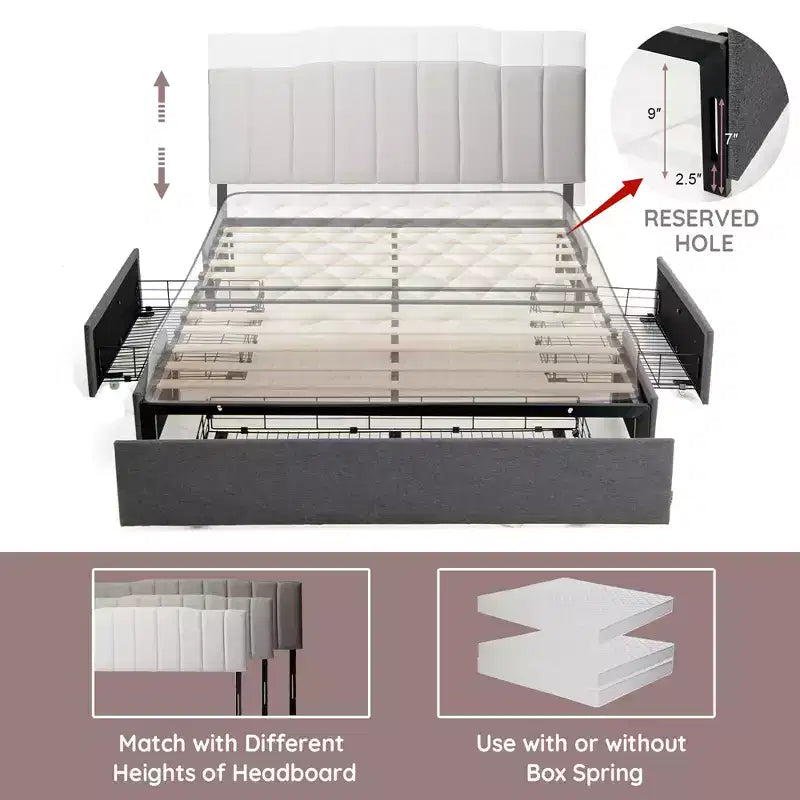 Struttura letto a piattaforma Costway con 3 cassetti contenitore, base materasso grigia