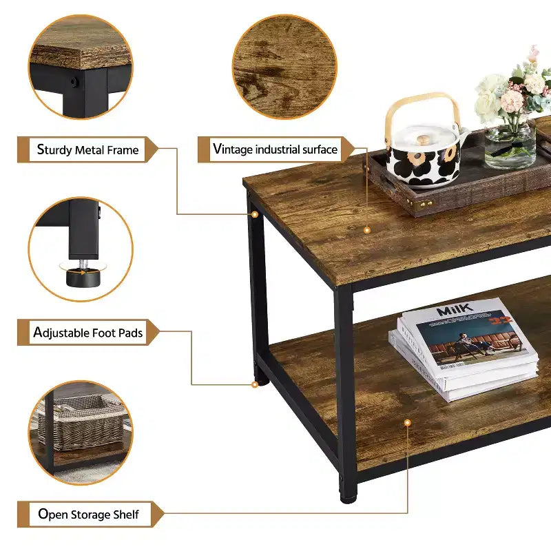 Yaheetech Tavolino da Salotto Industriale in Legno con Ripiano Contenitore