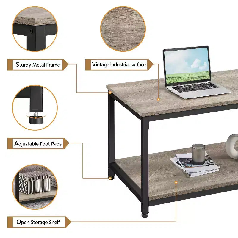 Yaheetech Tavolino da Salotto Industriale in Legno con Ripiano Contenitore
