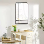HOMCOM Specchio Rettangolare da Parete Moderno 34 x 21 con Ripiano, Specchio per Soggiorno, Camera da Letto, Nero