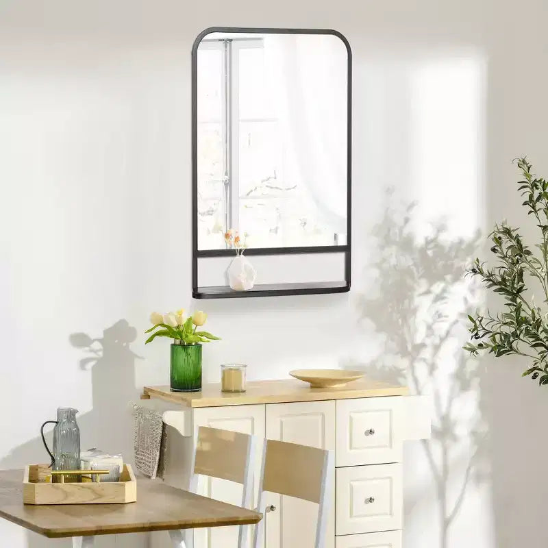 HOMCOM Specchio Rettangolare da Parete Moderno 34 x 21 con Ripiano, Specchio per Soggiorno, Camera da Letto, Nero