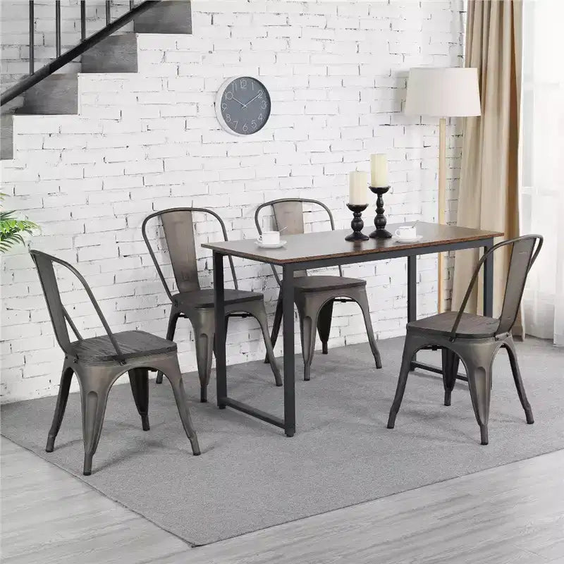 Yaheetech 4 SEDIE da Pranzo Impilabili con Struttura in Metallo, Seduta in Legno, Schienale e Poggiapiedi