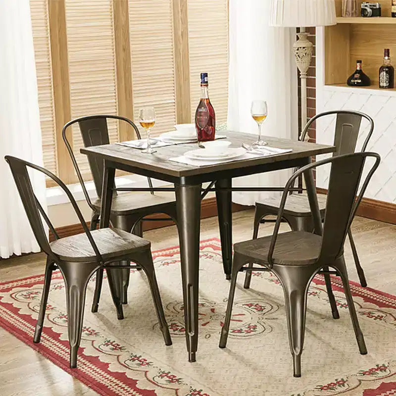 Yaheetech 4 SEDIE da Pranzo Impilabili con Struttura in Metallo, Seduta in Legno, Schienale e Poggiapiedi