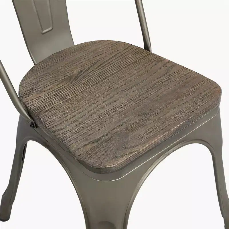 Yaheetech 4 SEDIE da Pranzo Impilabili con Struttura in Metallo, Seduta in Legno, Schienale e Poggiapiedi