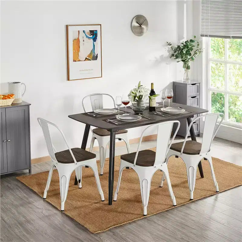 Yaheetech 4 SEDIE da Pranzo Impilabili con Struttura in Metallo, Seduta in Legno, Schienale e Poggiapiedi