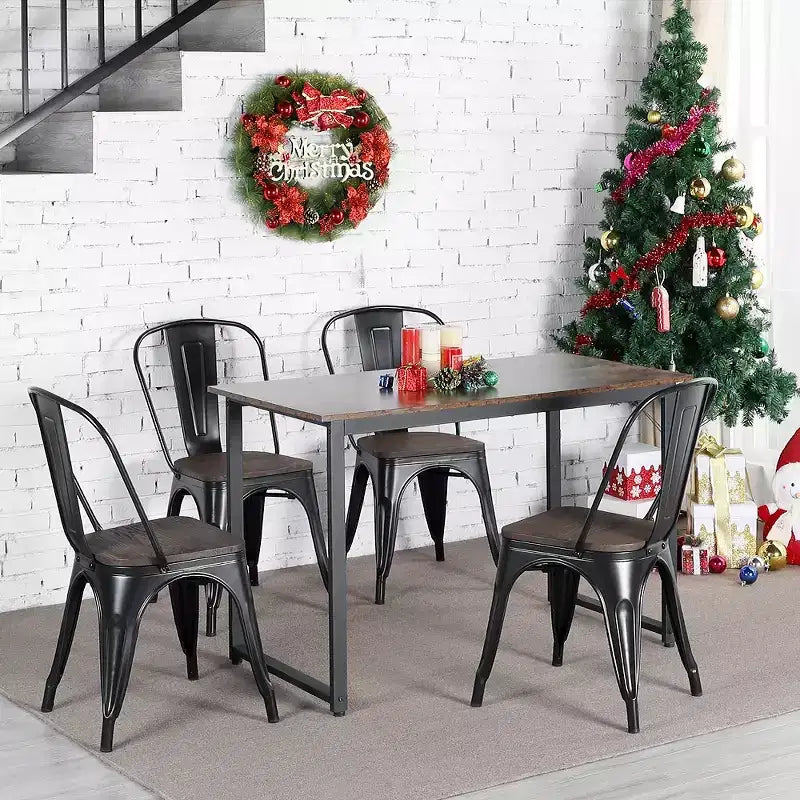 Yaheetech 4 SEDIE da Pranzo Impilabili con Struttura in Metallo, Seduta in Legno, Schienale e Poggiapiedi