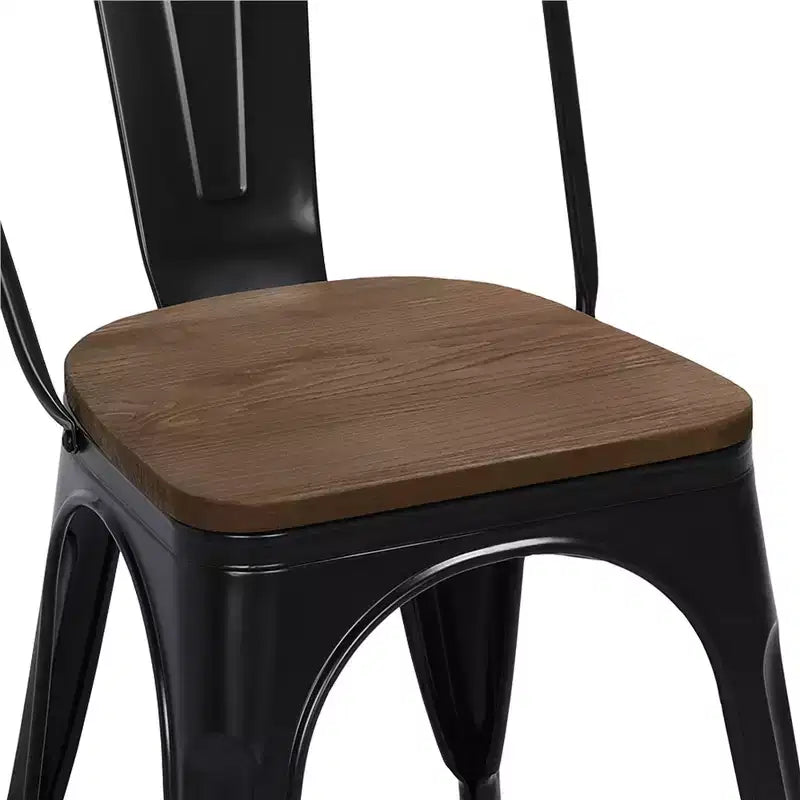 Yaheetech 4 SEDIE da Pranzo Impilabili con Struttura in Metallo, Seduta in Legno, Schienale e Poggiapiedi