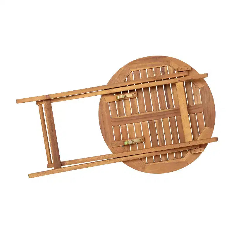 Merrick Lane Set da Bistrò Pieghevole da Tre Pezzi in Legno Massello di Acacia con Tavolo Rotondo Leggero e Due Sedie, Naturale