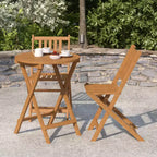 Merrick Lane Set da Bistrò Pieghevole da Tre Pezzi in Legno Massello di Acacia con Tavolo Rotondo Leggero e Due Sedie, Naturale