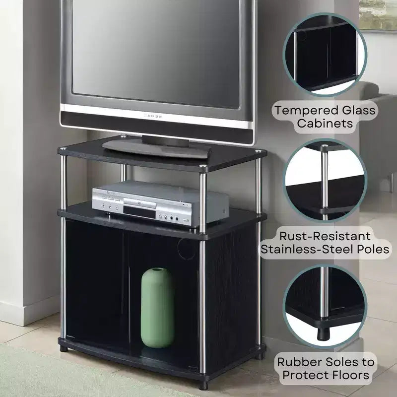 Mobile TV Designs2Go per TV fino a 25 con mobiletto in vetro nero e ripiano - Breighton Home