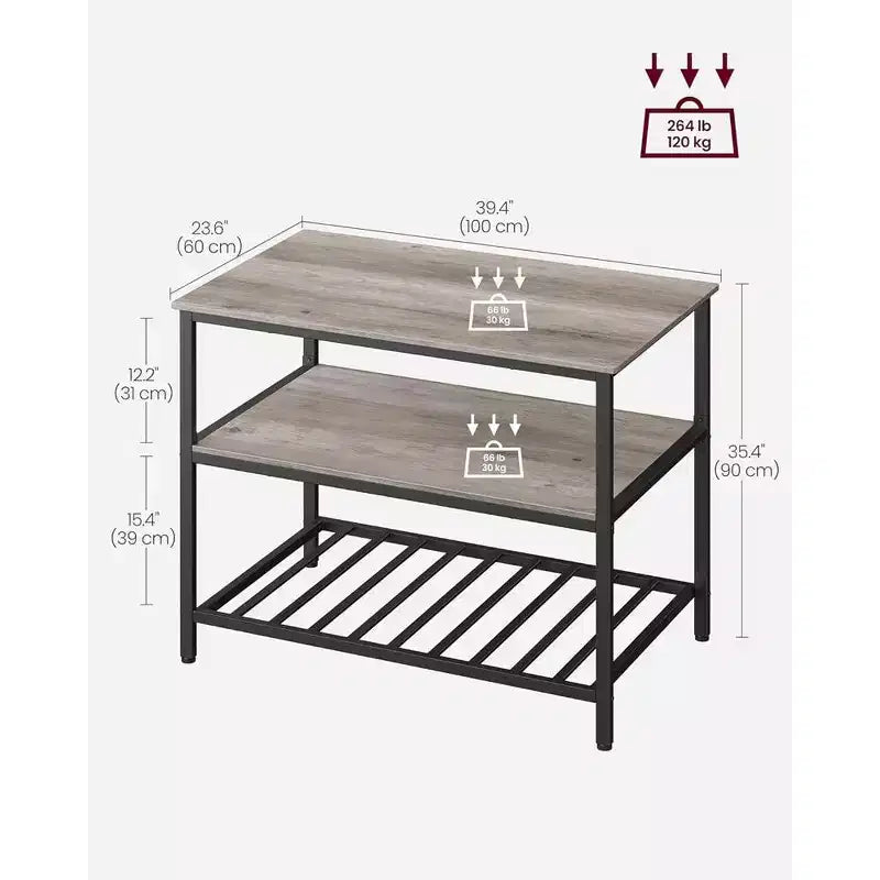 VASAGLE Isola Cucina a 3 Livelli, Scaffale Cucina da 100 cm con Ampio Piano di Lavoro, Industriale, Marrone Rustico e Nero