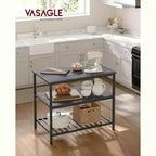 VASAGLE Isola Cucina a 3 Livelli, Scaffale Cucina da 100 cm con Ampio Piano di Lavoro, Industriale, Marrone Rustico e Nero