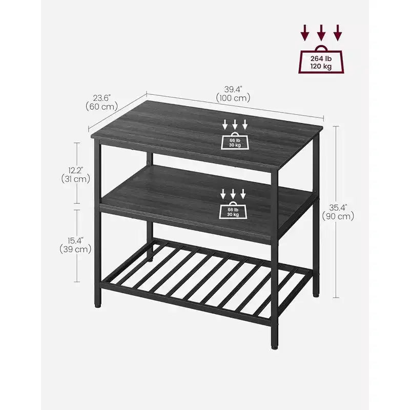 VASAGLE Isola Cucina a 3 Livelli, Scaffale Cucina da 100 cm con Ampio Piano di Lavoro, Industriale, Marrone Rustico e Nero