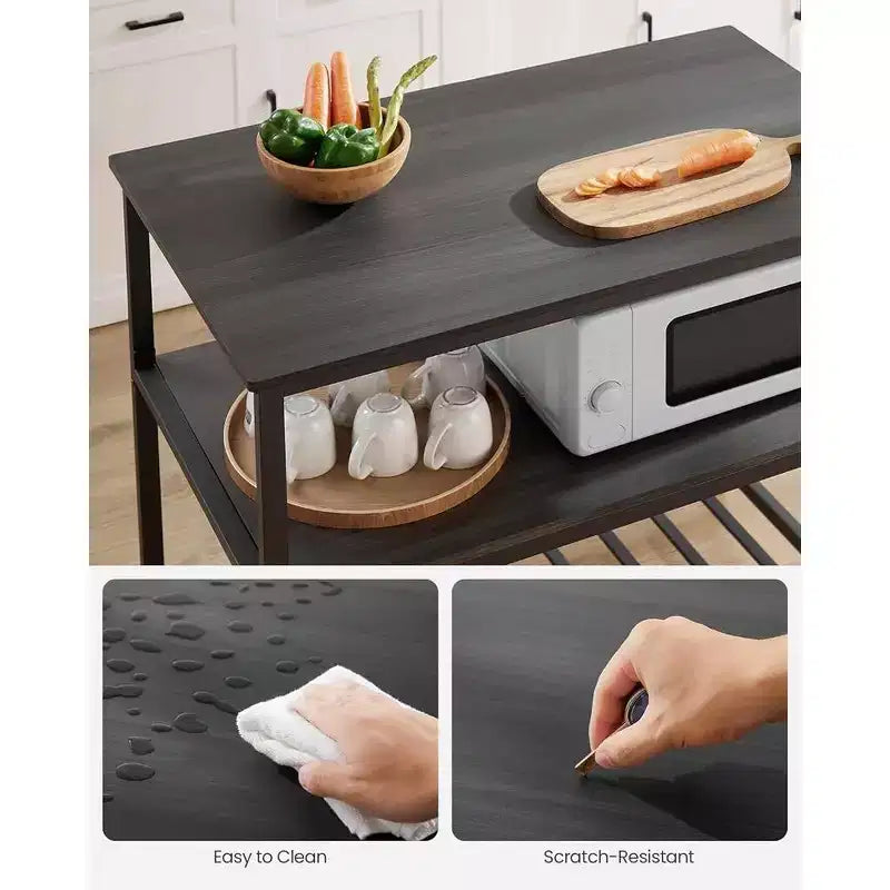 VASAGLE Isola Cucina a 3 Livelli, Scaffale Cucina da 100 cm con Ampio Piano di Lavoro, Industriale, Marrone Rustico e Nero