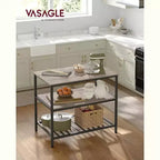 VASAGLE Isola Cucina a 3 Livelli, Scaffale Cucina da 100 cm con Ampio Piano di Lavoro, Industriale, Marrone Rustico e Nero