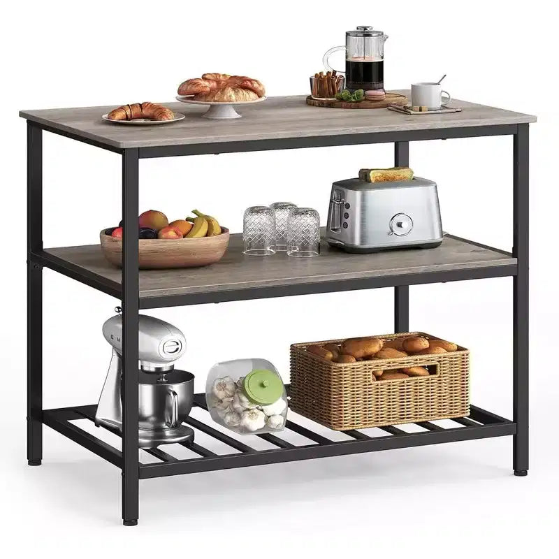 VASAGLE Isola Cucina a 3 Livelli, Scaffale Cucina da 100 cm con Ampio Piano di Lavoro, Industriale, Marrone Rustico e Nero
