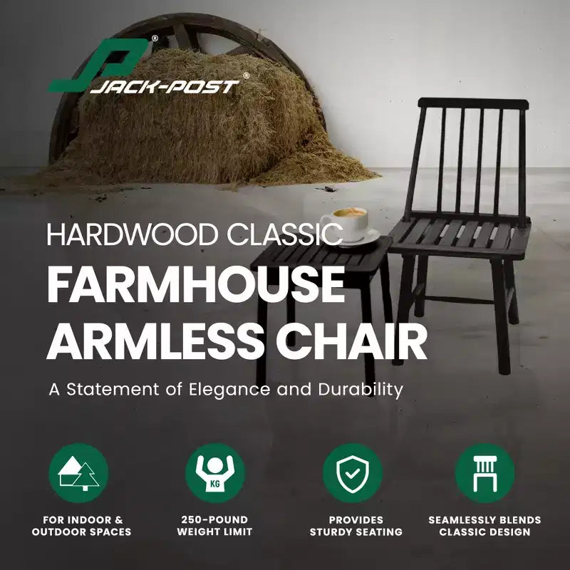 Jack Post, sedia robusta da fattoria senza braccioli, 250 libbre di portata, design classico, in legno duro indonesiano per interni o esterni, nera