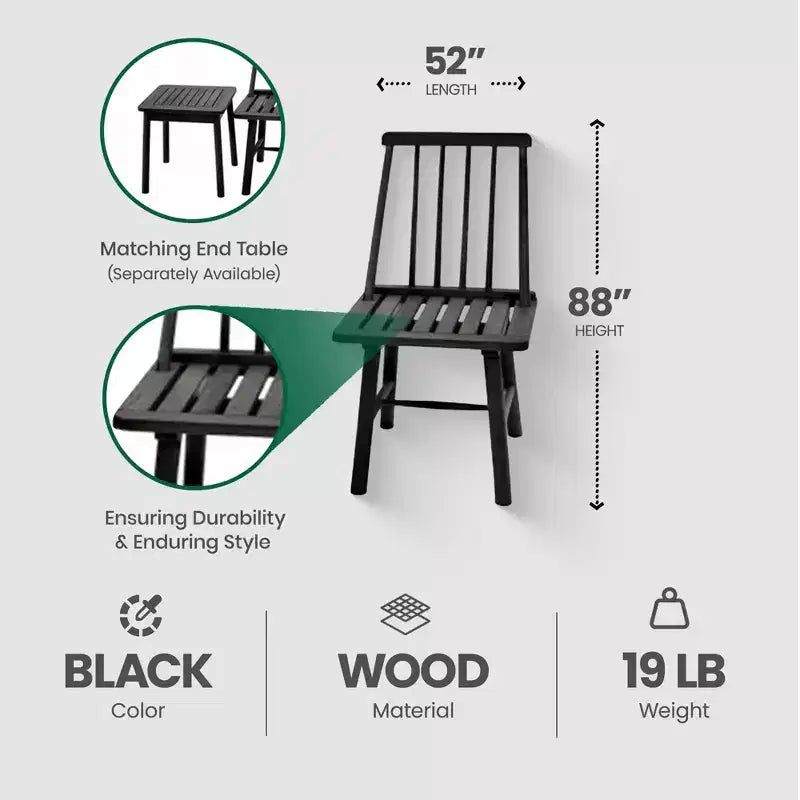Jack Post, sedia robusta da fattoria senza braccioli, 250 libbre di portata, design classico, in legno duro indonesiano per interni o esterni, nera