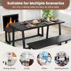 Costway Tavolo da Pranzo Grande 160 cm per 4-6 Persone con Telaio Robusto in Metallo Moderno Nero/Caffè