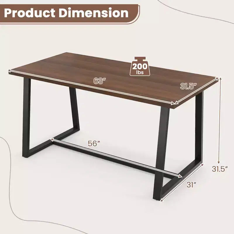 Costway Tavolo da Pranzo Grande 160 cm per 4-6 Persone con Telaio Robusto in Metallo Moderno Nero/Caffè