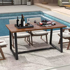 Costway Tavolo da Pranzo Grande 160 cm per 4-6 Persone con Telaio Robusto in Metallo Moderno Nero/Caffè