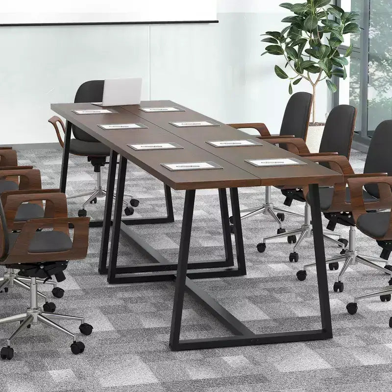 Costway Tavolo da Pranzo Grande 160 cm per 4-6 Persone con Telaio Robusto in Metallo Moderno Nero/Caffè
