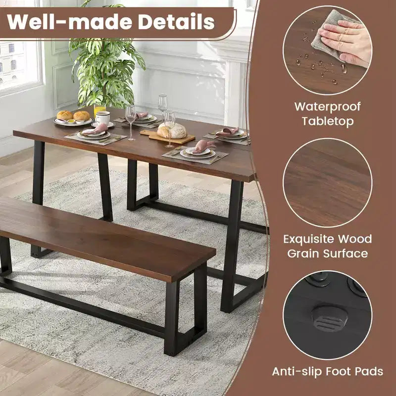Costway Tavolo da Pranzo Grande 160 cm per 4-6 Persone con Telaio Robusto in Metallo Moderno Nero/Caffè