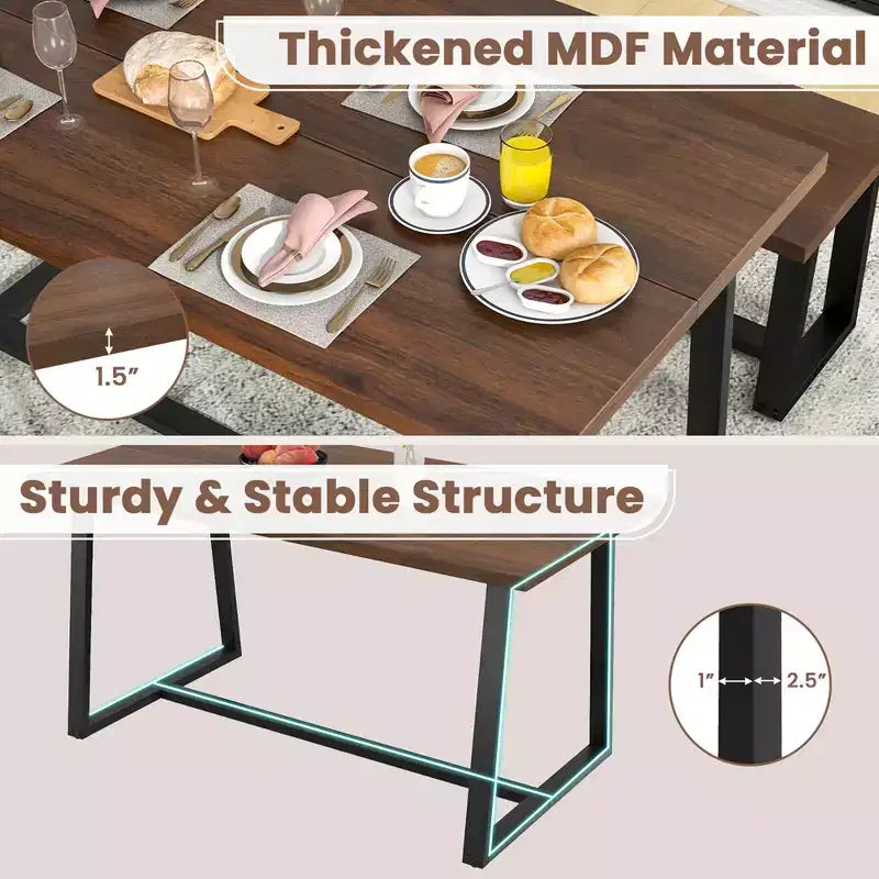 Costway Tavolo da Pranzo Grande 160 cm per 4-6 Persone con Telaio Robusto in Metallo Moderno Nero/Caffè