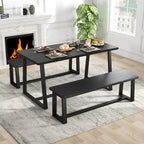 Costway Tavolo da Pranzo Grande 160 cm per 4-6 Persone con Telaio Robusto in Metallo Moderno Nero/Caffè