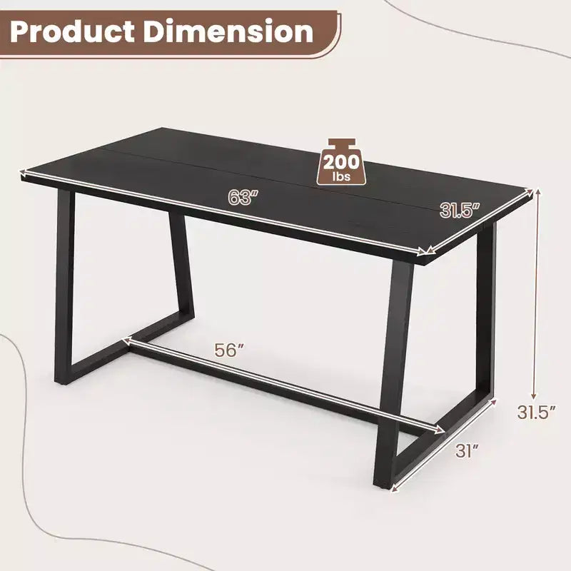 Costway Tavolo da Pranzo Grande 160 cm per 4-6 Persone con Telaio Robusto in Metallo Moderno Nero/Caffè