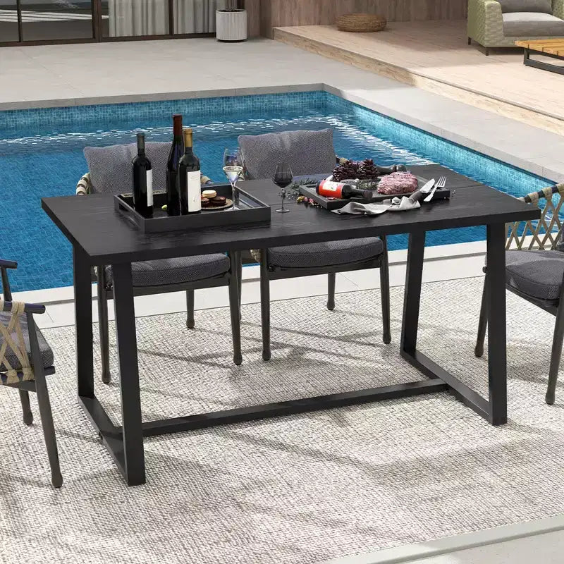 Costway Tavolo da Pranzo Grande 160 cm per 4-6 Persone con Telaio Robusto in Metallo Moderno Nero/Caffè