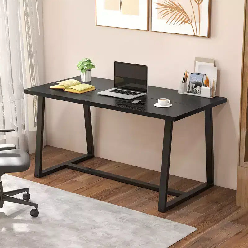 Costway Tavolo da Pranzo Grande 160 cm per 4-6 Persone con Telaio Robusto in Metallo Moderno Nero/Caffè